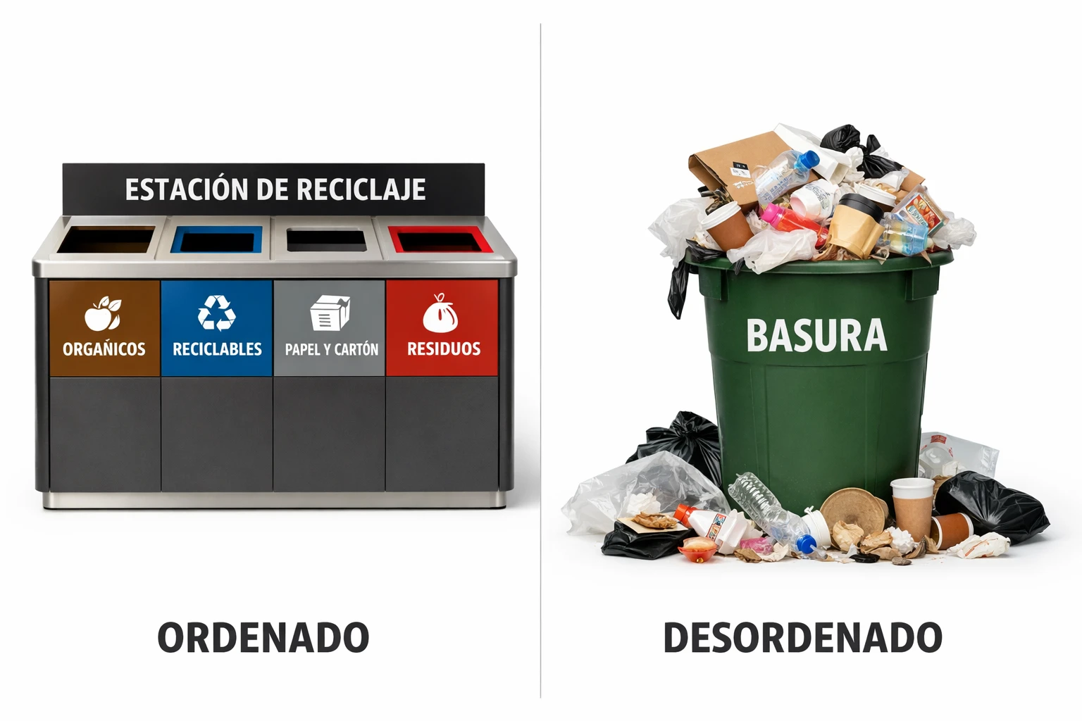 Comparación entre ecopunto modular ECHO y caneca convencional de reciclaje