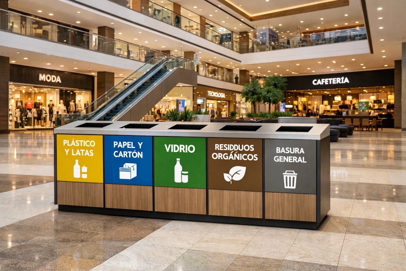 Ecopunto ECHO en centro comercial colombiano — zona de circulación y locales comerciales