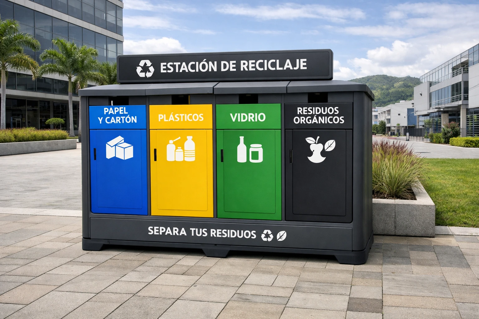 Ecopunto ECHO Flex TRIO instalado en exterior — estacionamiento de empresa colombiana