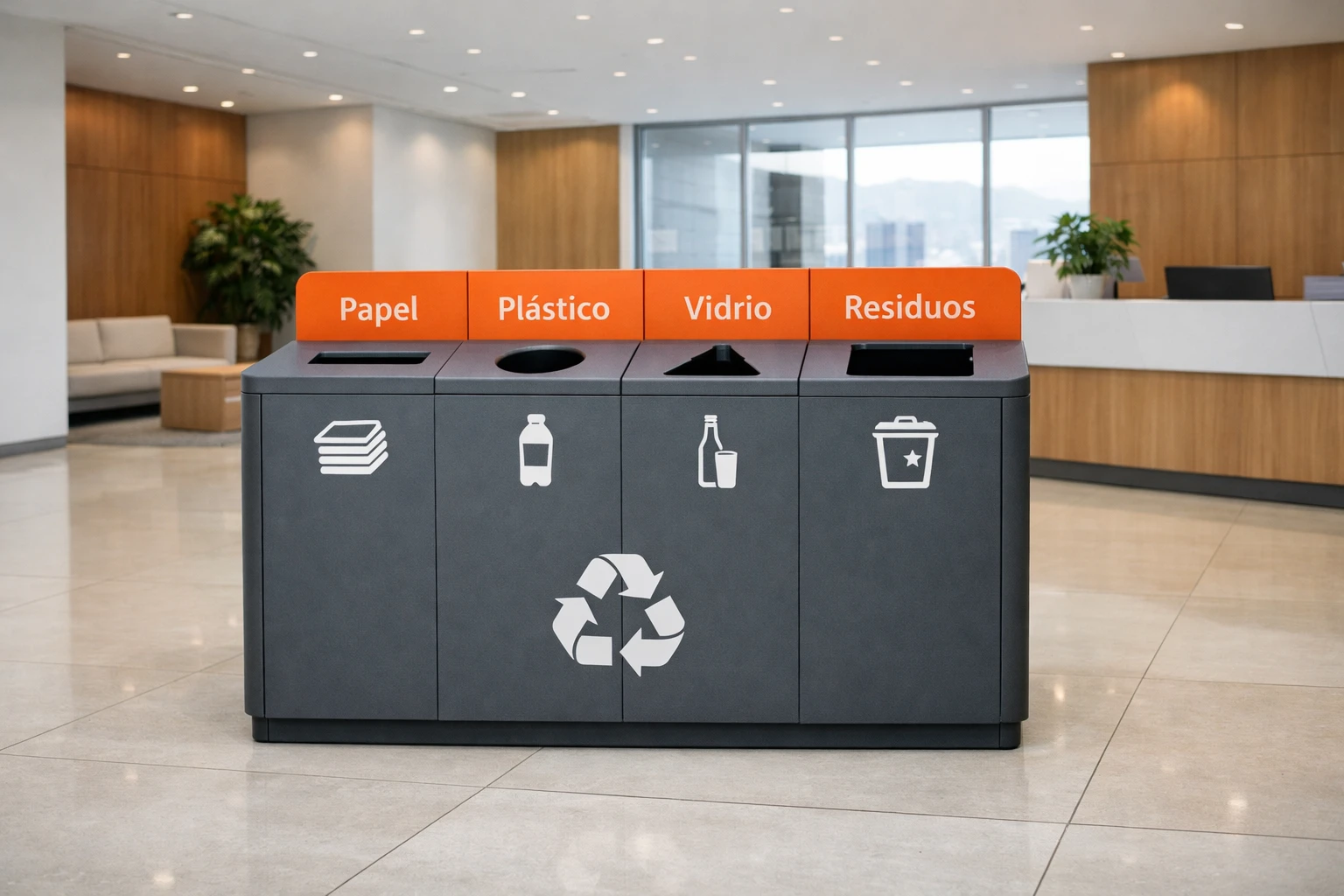 Ecopunto ECHO Modular instalado en oficina corporativa colombiana con señalización normativa