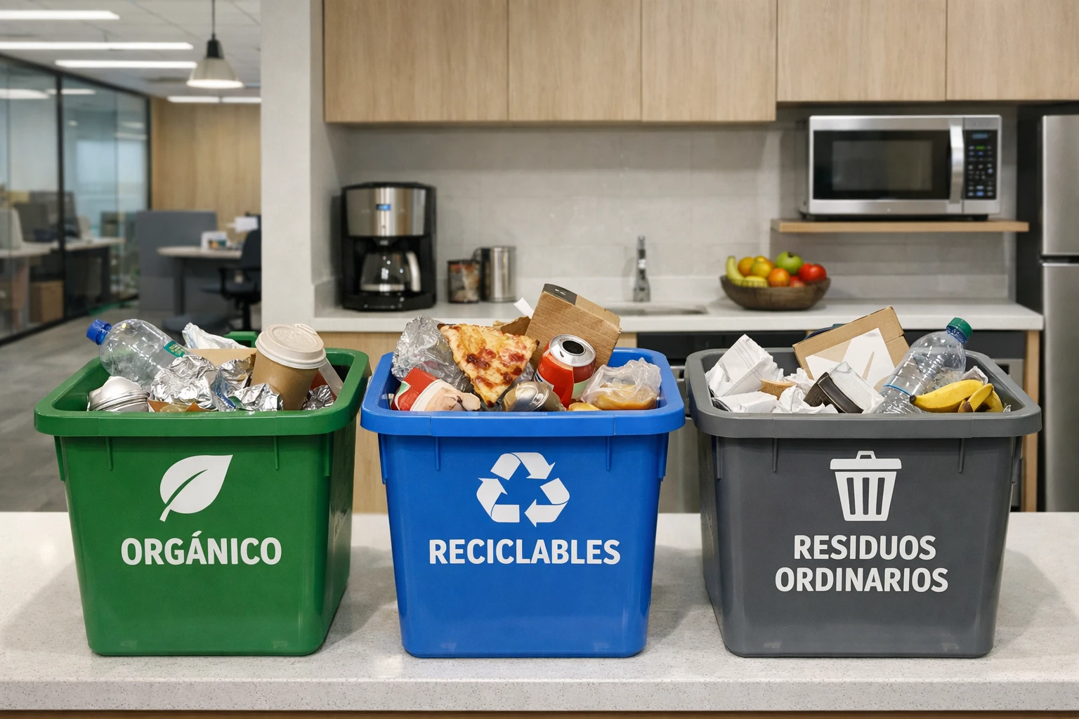 Ecopunto modular ECHO en oficina corporativa bien diseñado para clasificación efectiva